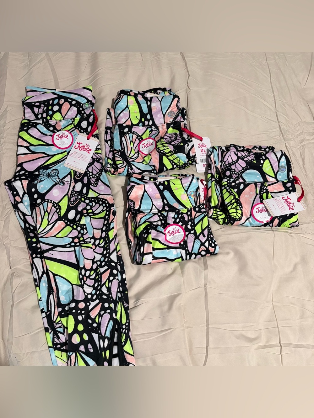 Justice Girls Bundle of Butterfly Leggings with Lattice Detailing, NWT, 16/18